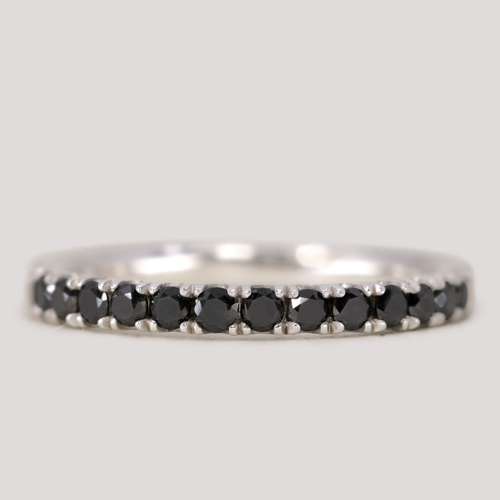 Wednesday - Round Cut Black Diamond Half Eternity Wedding Ring - Made-to-Order