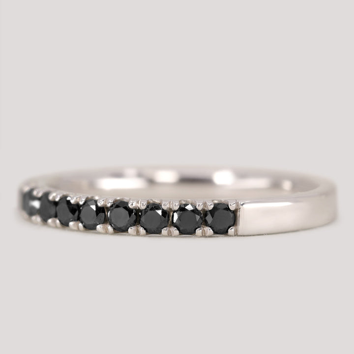 Wednesday - Round Cut Black Diamond Half Eternity Wedding Ring - Made-to-Order