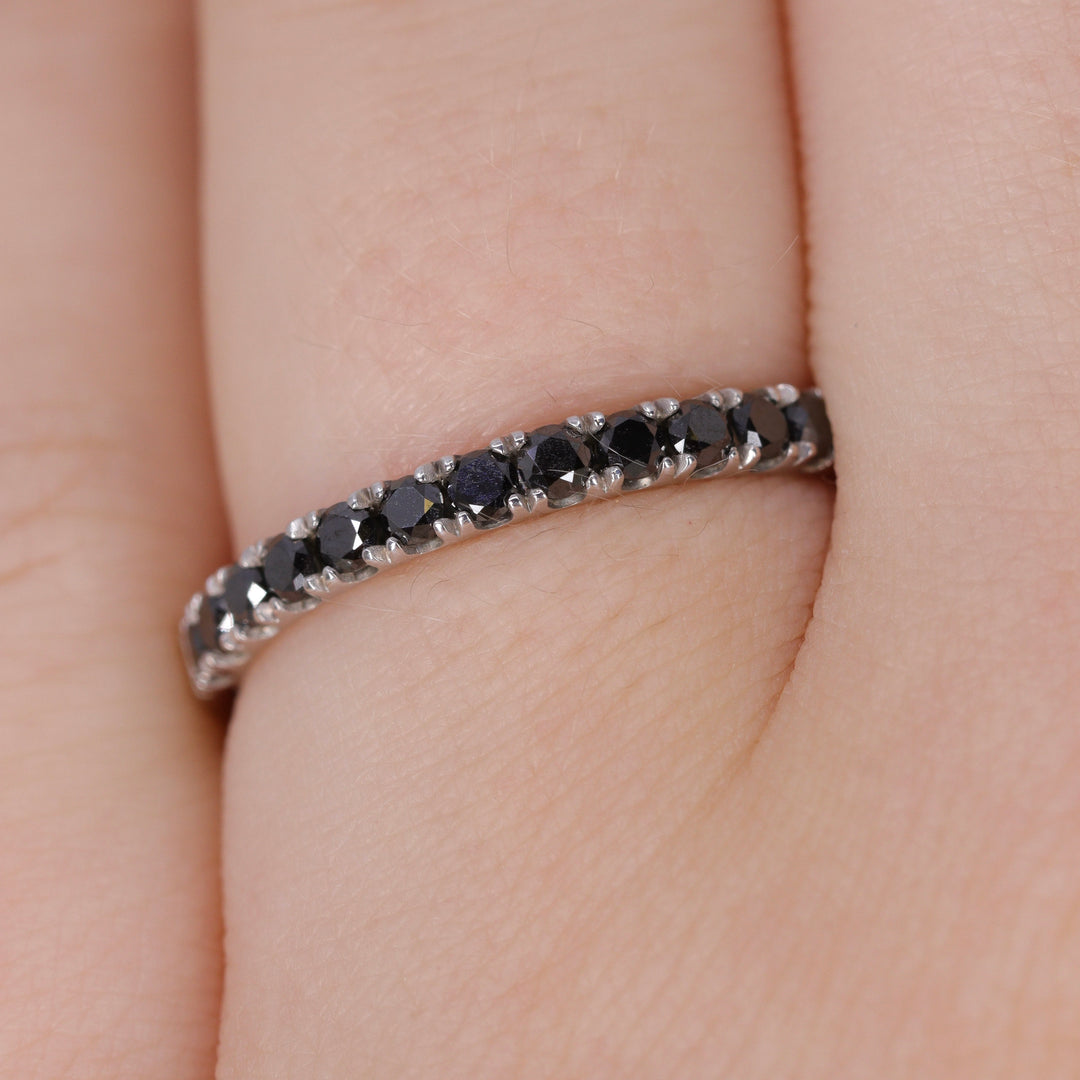 Wednesday - Round Cut Black Diamond Half Eternity Wedding Ring - Made-to-Order