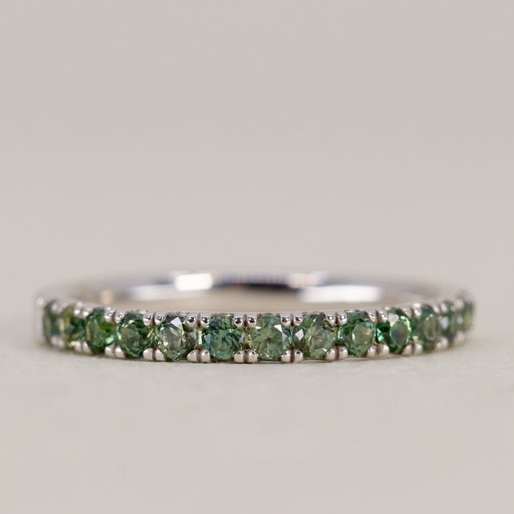 Wednesday - Round Brilliant Cut Teal Sapphire Half Eternity Wedding Ring - Made-to-Order