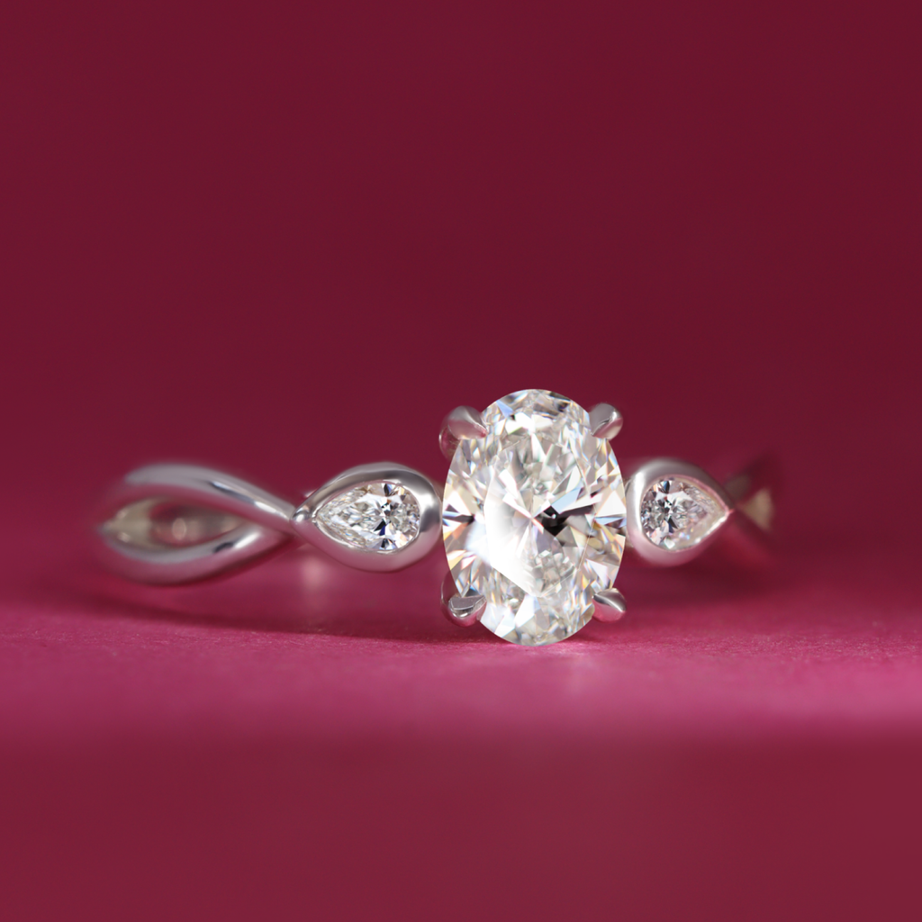 Evangeline - Oval Cut Lab Grown Diamond Trilogy Engagement Ring Engagement Rings - Made-to-Order