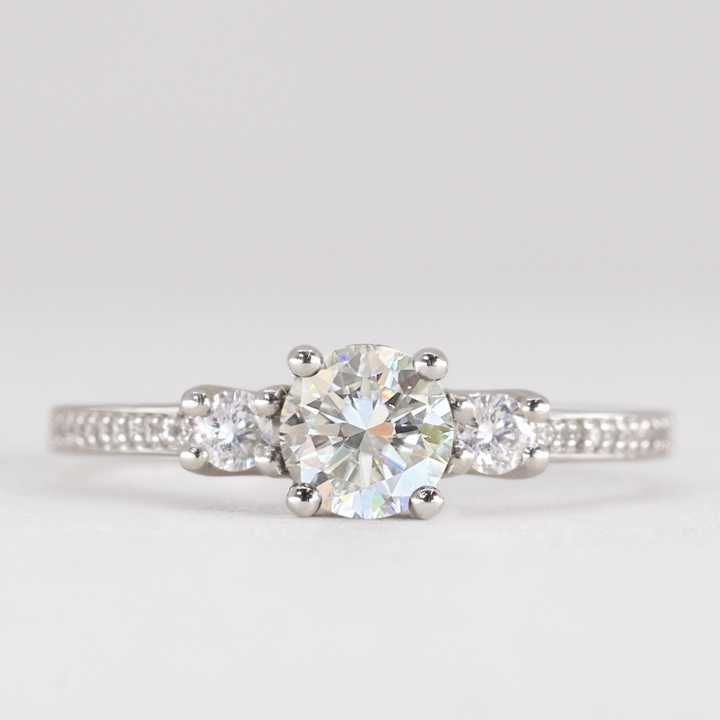 Callie - Round Brilliant Cut Diamond Delicate Trilogy Engagement Ring