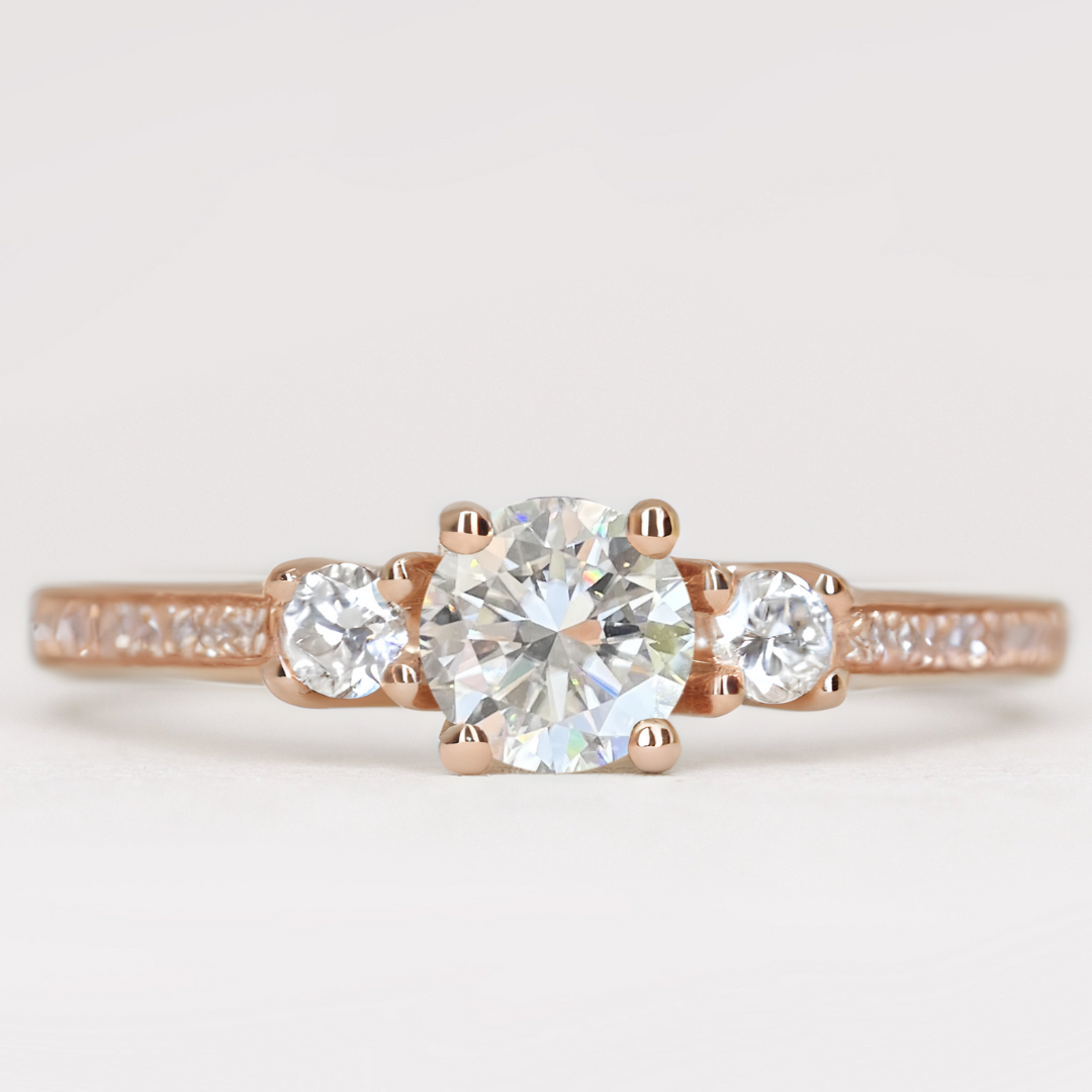 Callie - Round Brilliant Cut Diamond Delicate Trilogy Engagement Ring