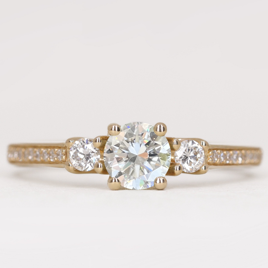 Callie - Round Brilliant Cut Diamond Delicate Trilogy Engagement Ring