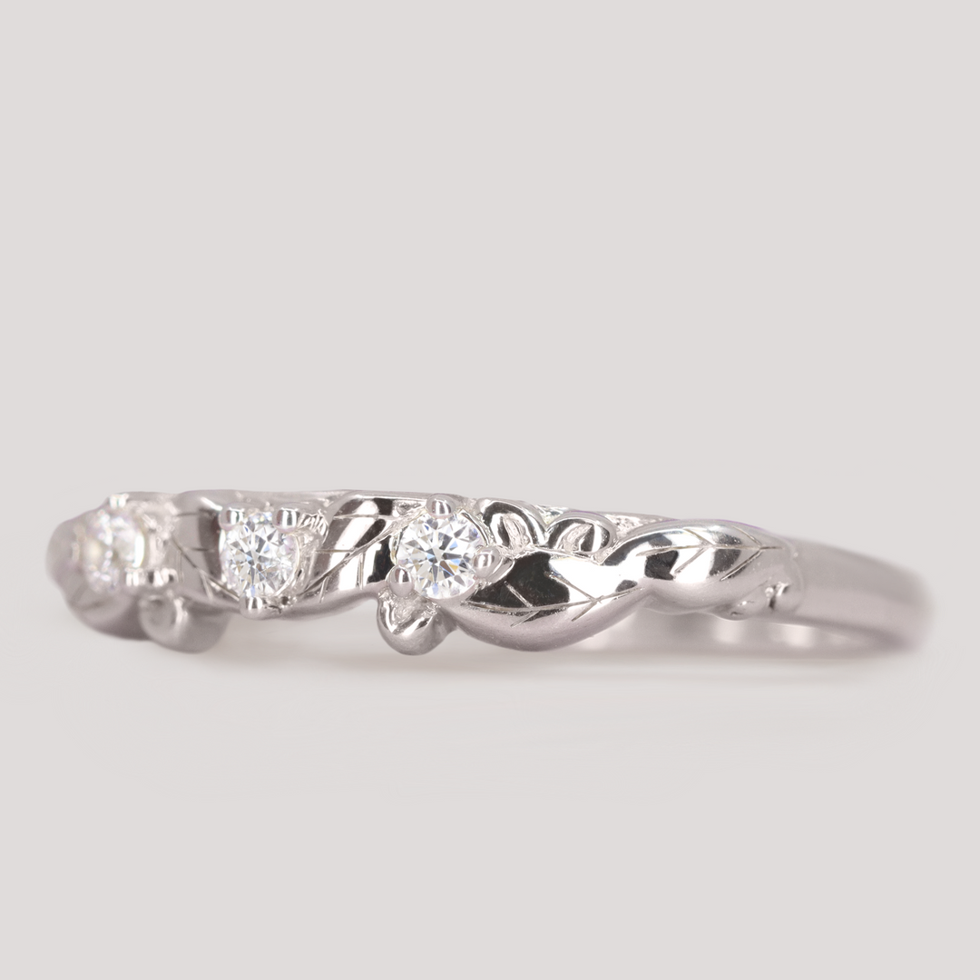 Willow - Leaf/Vine Detail Diamond Set Wedding Ring - Made-To-Order