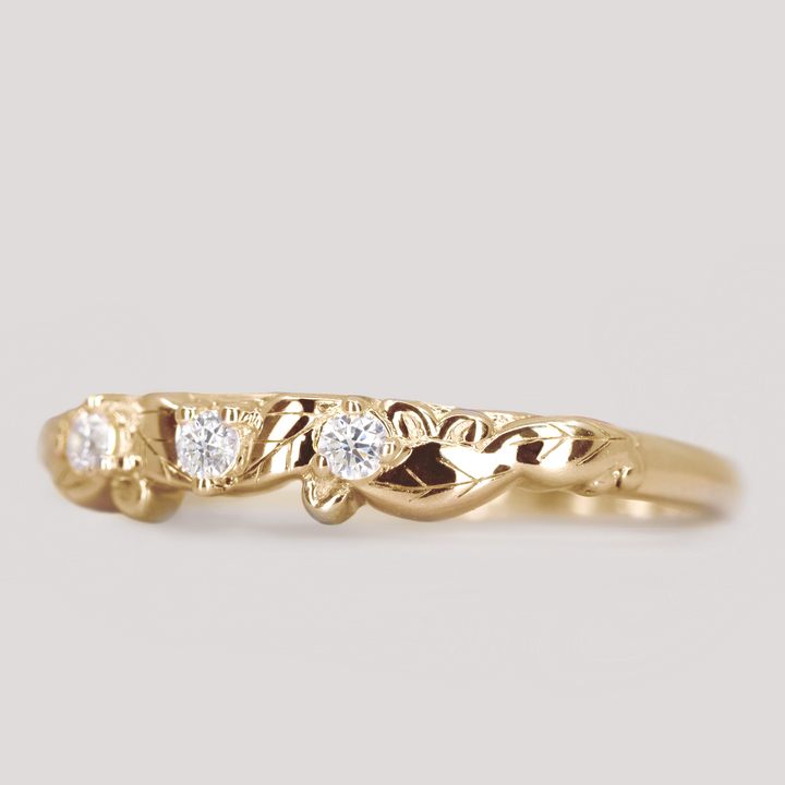 Willow - Leaf/Vine Detail Diamond Set Wedding Ring - Made-To-Order