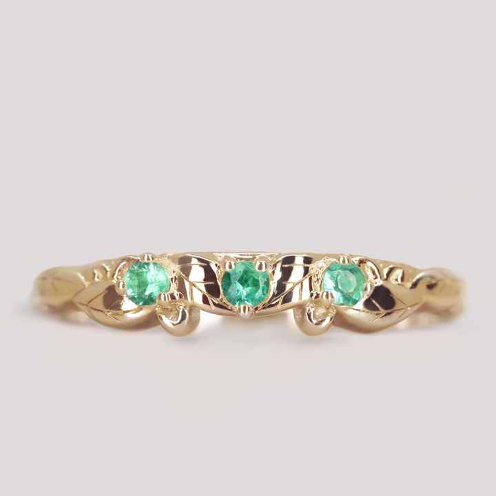 Willow - Leaf/Vine Detail Emerald Set Wedding Ring - Made-To-Order