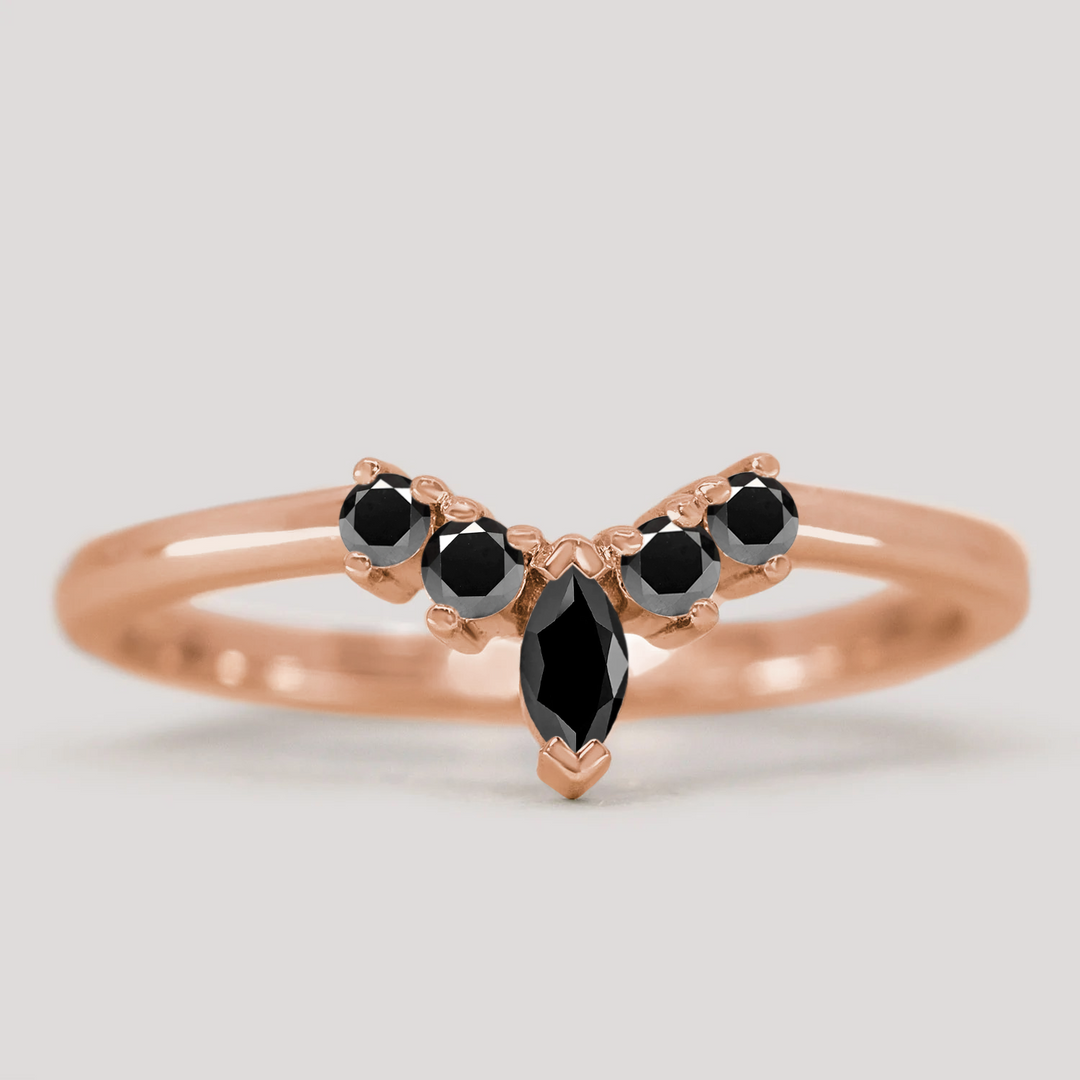 Winnie - Marquise Petite Tiara Style Black Spinel Ring - Made-to-Order Wedding Rings - Made-to-Order