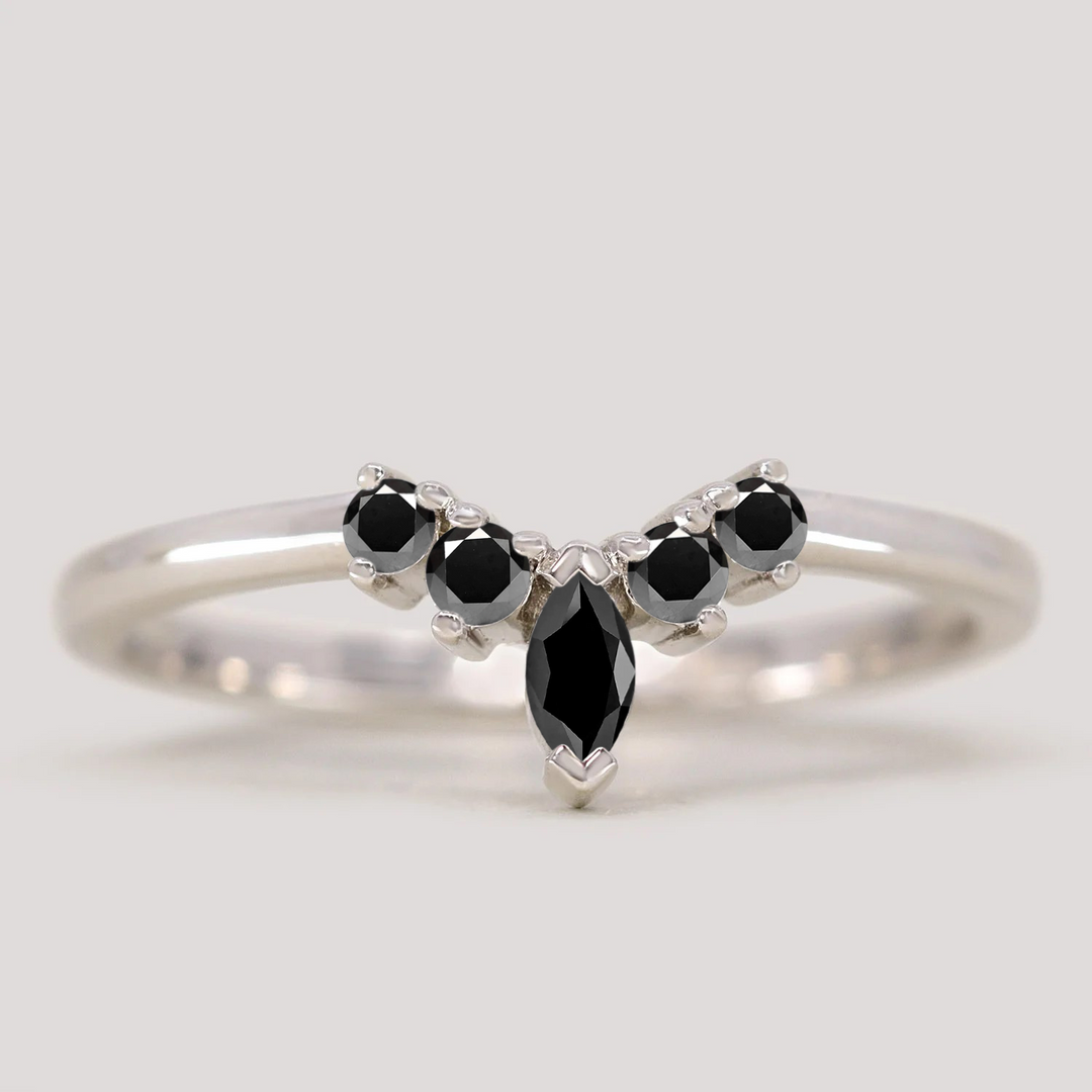 Winnie - Marquise Petite Tiara Style Black Spinel Ring - Made-to-Order Wedding Rings - Made-to-Order