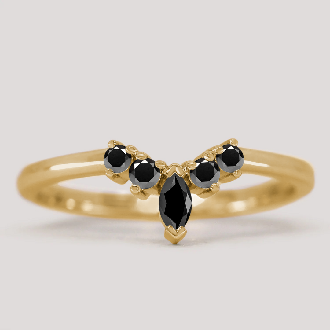 Winnie - Marquise Petite Tiara Style Black Spinel Ring - Made-to-Order Wedding Rings - Made-to-Order