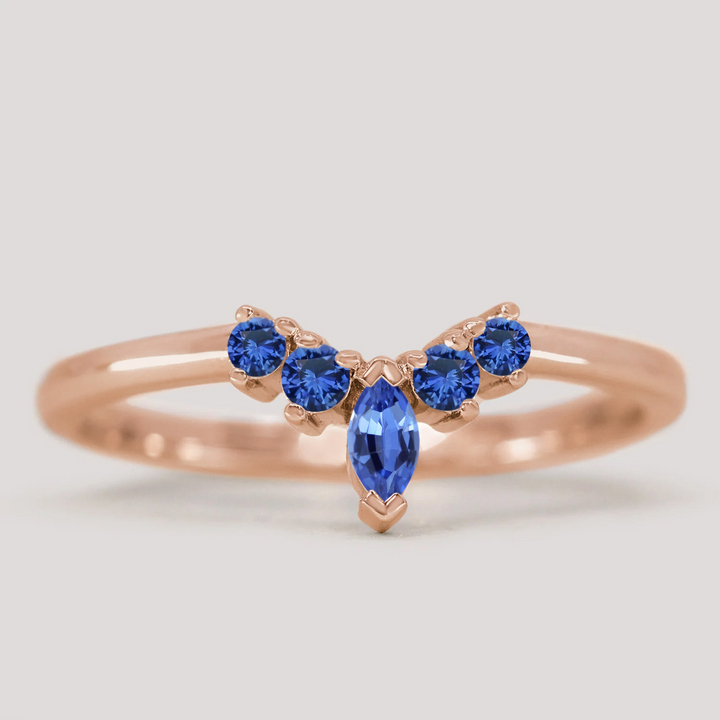 Winnie - Marquise Petite Tiara Style Blue Sapphire Ring - Made-to-Order Wedding Rings - Made-to-Order