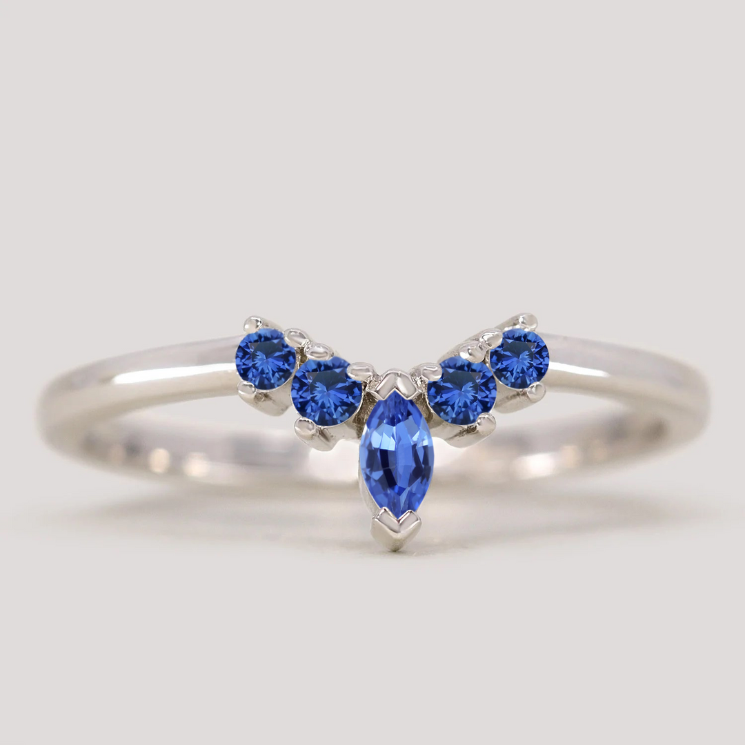Winnie - Marquise Petite Tiara Style Blue Sapphire Ring - Made-to-Order Wedding Rings - Made-to-Order