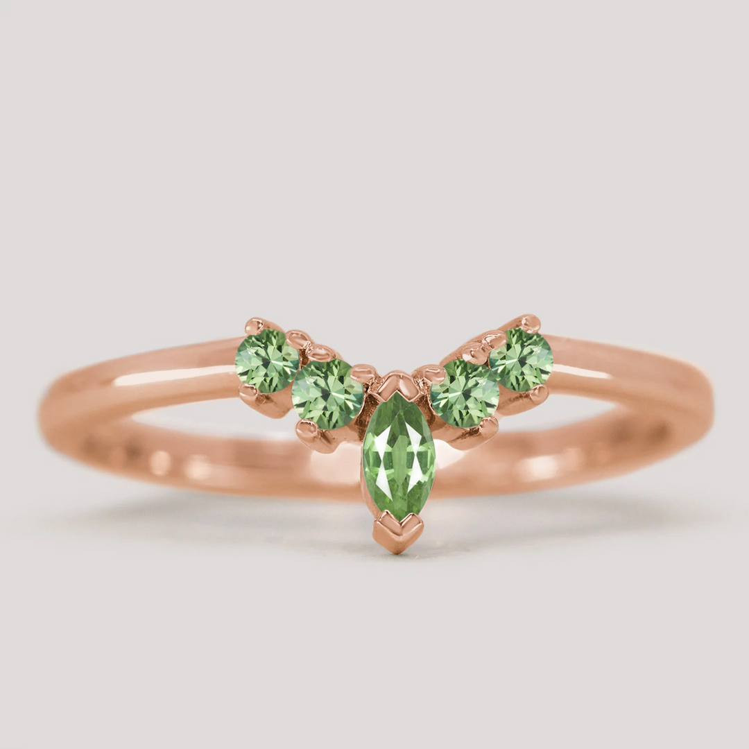 Winnie - Marquise Petite Tiara Style Green Sapphire Ring - Made-To-Order Wedding Rings - Made-to-Order