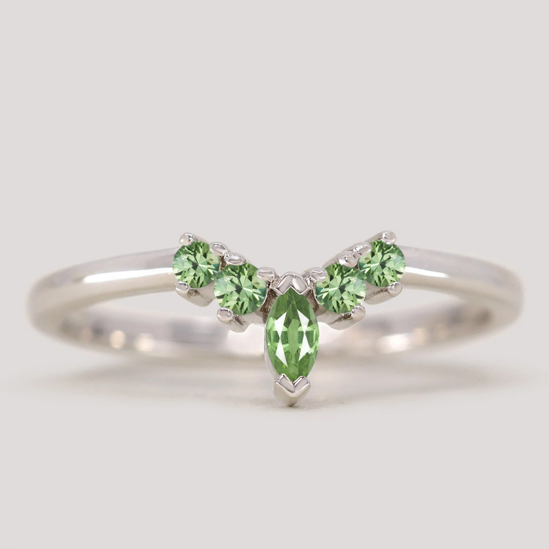Winnie - Marquise Petite Tiara Style Green Sapphire Ring - Made-To-Order Wedding Rings - Made-to-Order