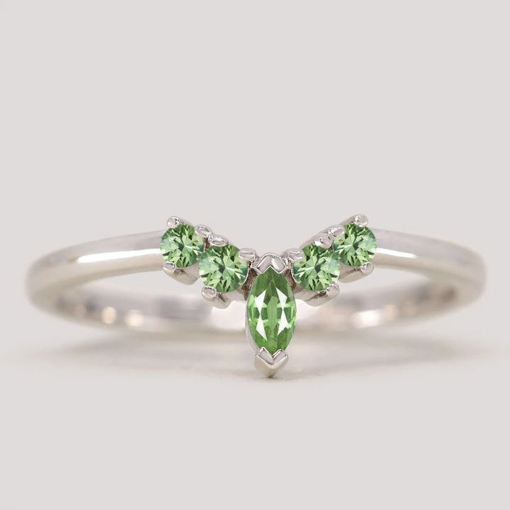 Winnie - Marquise Petite Tiara Style Green Sapphire Ring - Made-To-Order Wedding Rings - Made-to-Order