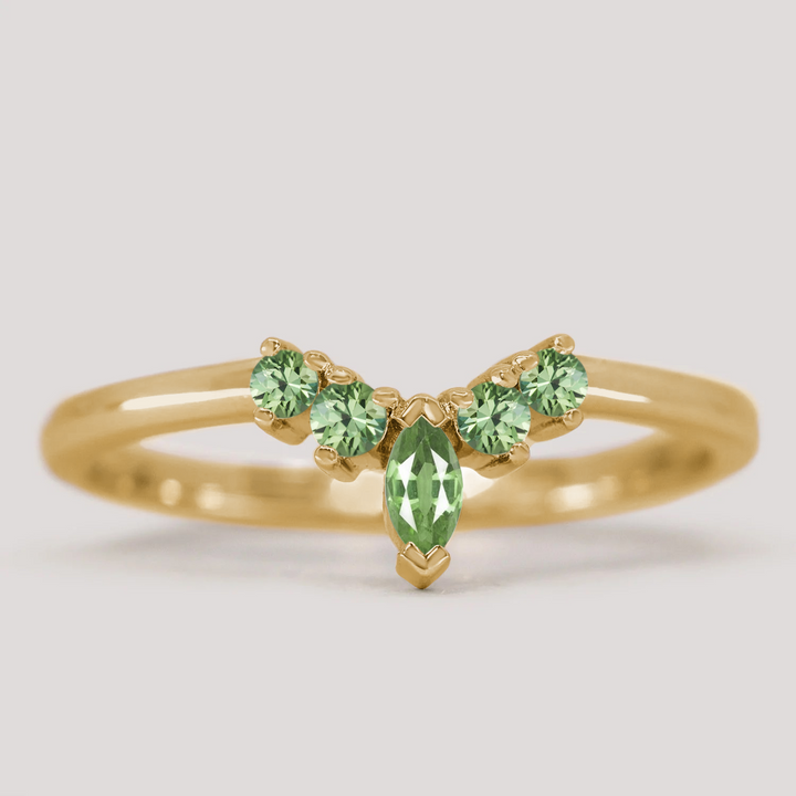 Winnie - Marquise Petite Tiara Style Green Sapphire Ring - Made-To-Order Wedding Rings - Made-to-Order