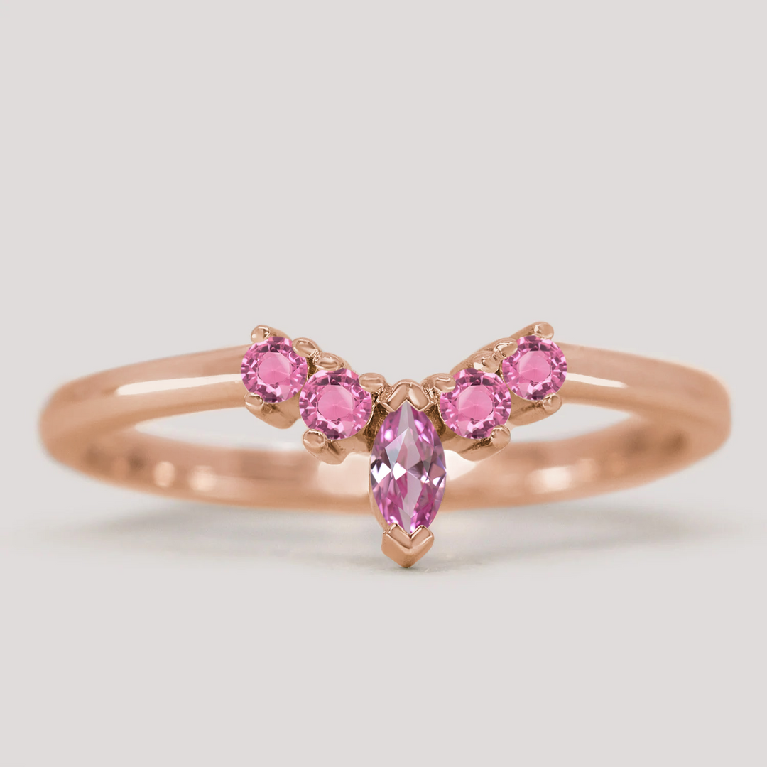 Winnie - Marquise Petite Tiara Style Pink Sapphire Ring - Made-to-Order Wedding Rings - Made-to-Order