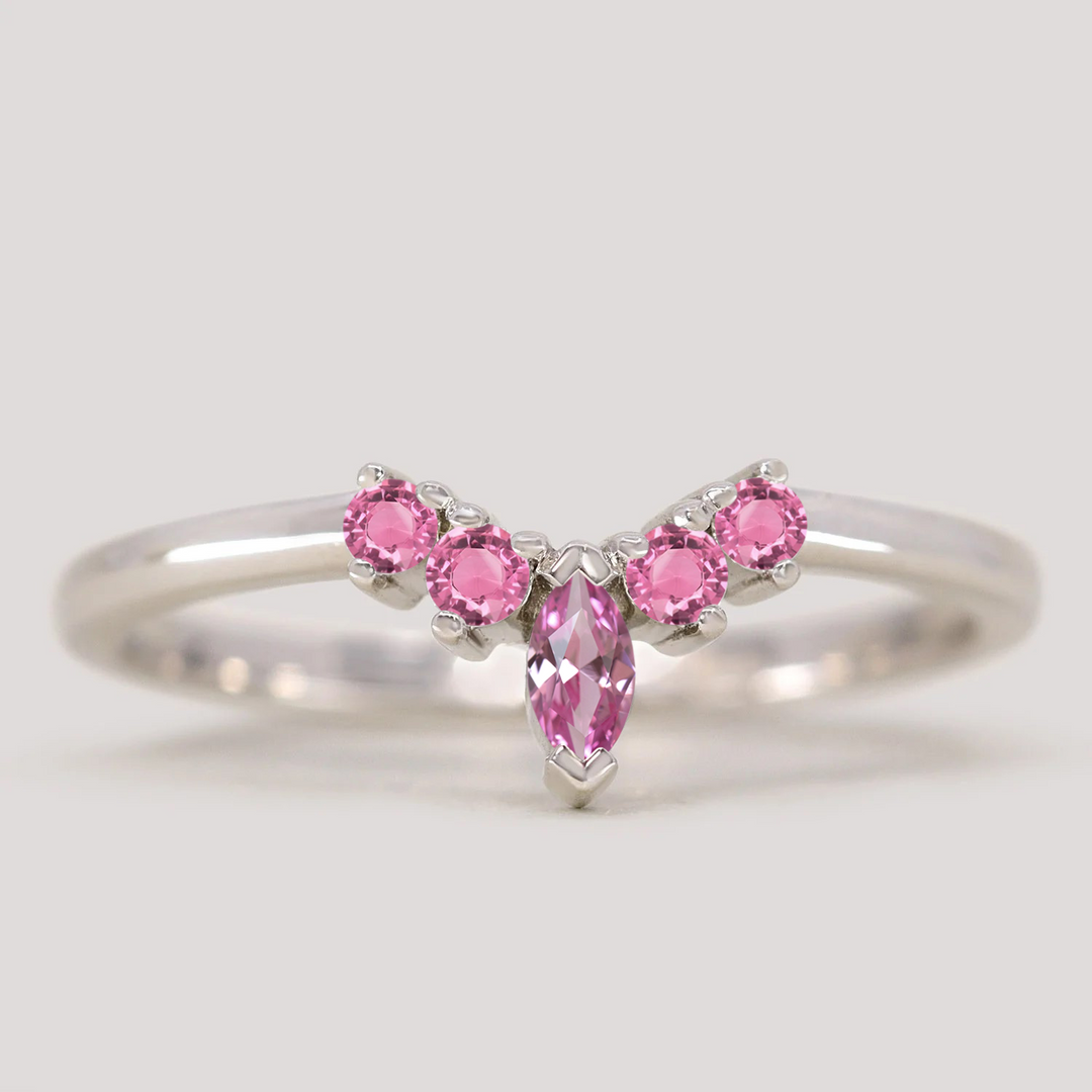 Winnie - Marquise Petite Tiara Style Pink Sapphire Ring - Made-to-Order Wedding Rings - Made-to-Order