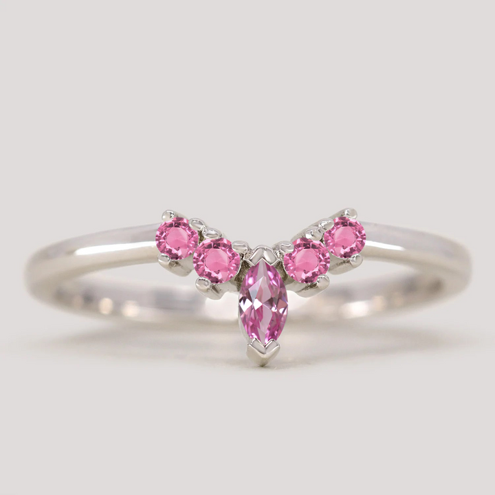 Winnie - Marquise Petite Tiara Style Pink Sapphire Ring - Made-to-Order Wedding Rings - Made-to-Order