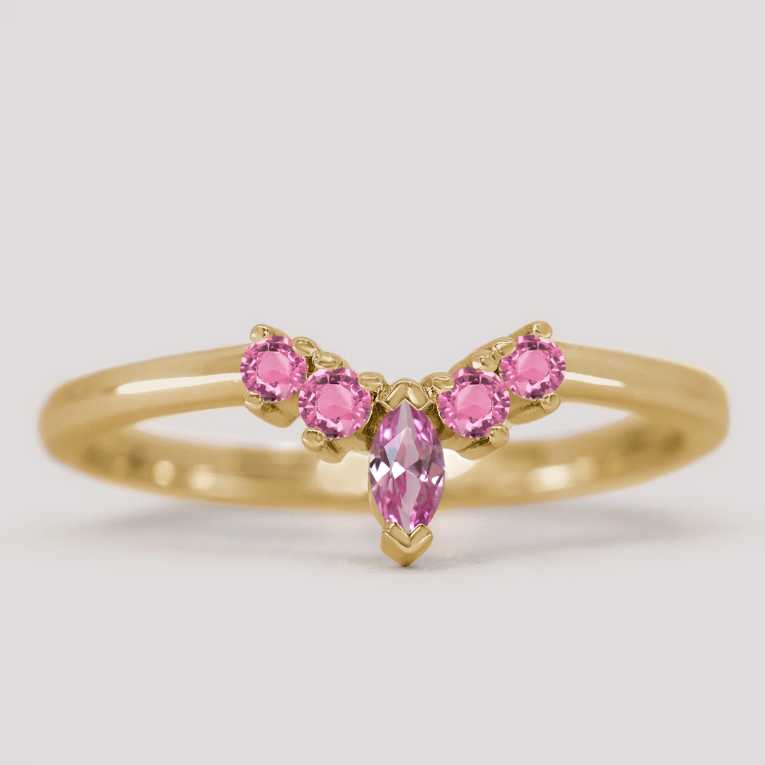 Winnie - Marquise Petite Tiara Style Pink Sapphire Ring - Made-to-Order Wedding Rings - Made-to-Order