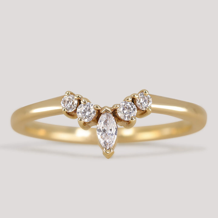 Winnie - Lab Marquise Petite Tiara Style Diamond Yellow Gold Wedding Ring - Ready-to-Wear