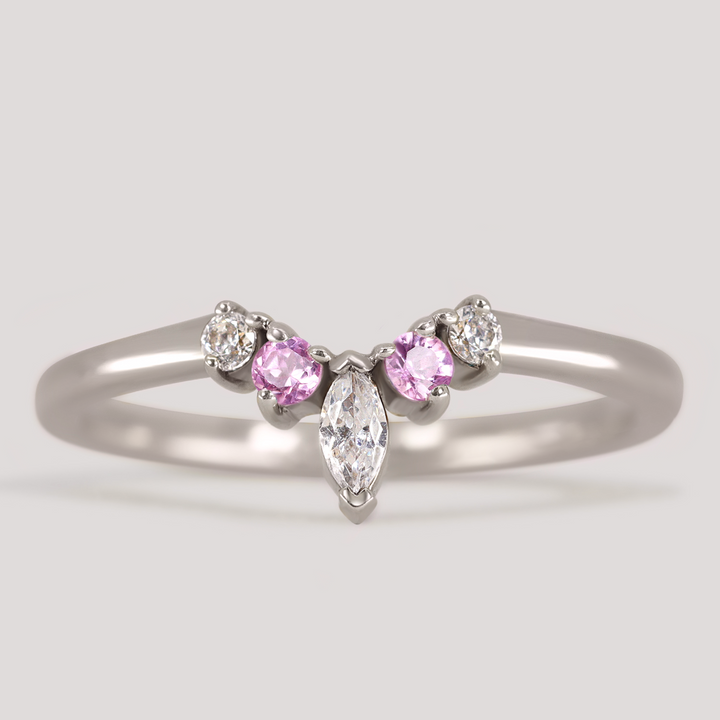 Winnie - Marquise Petite Tiara Style Diamond and Coloured Gemstone Wedding Ring - Made-To-Order