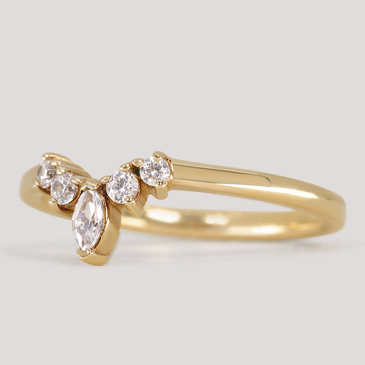 Winnie - Lab Marquise Petite Tiara Style Diamond Yellow Gold Wedding Ring - Ready-to-Wear