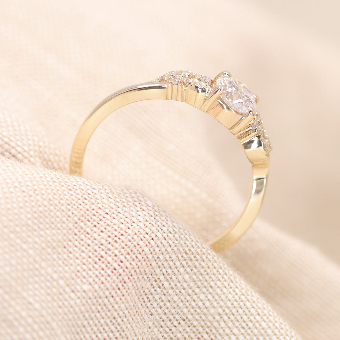 Wren - Round Mozambique Garnet Floral Nature-Inspired Made-to-Order Engagement Ring Engagement Rings - Made-to-Order