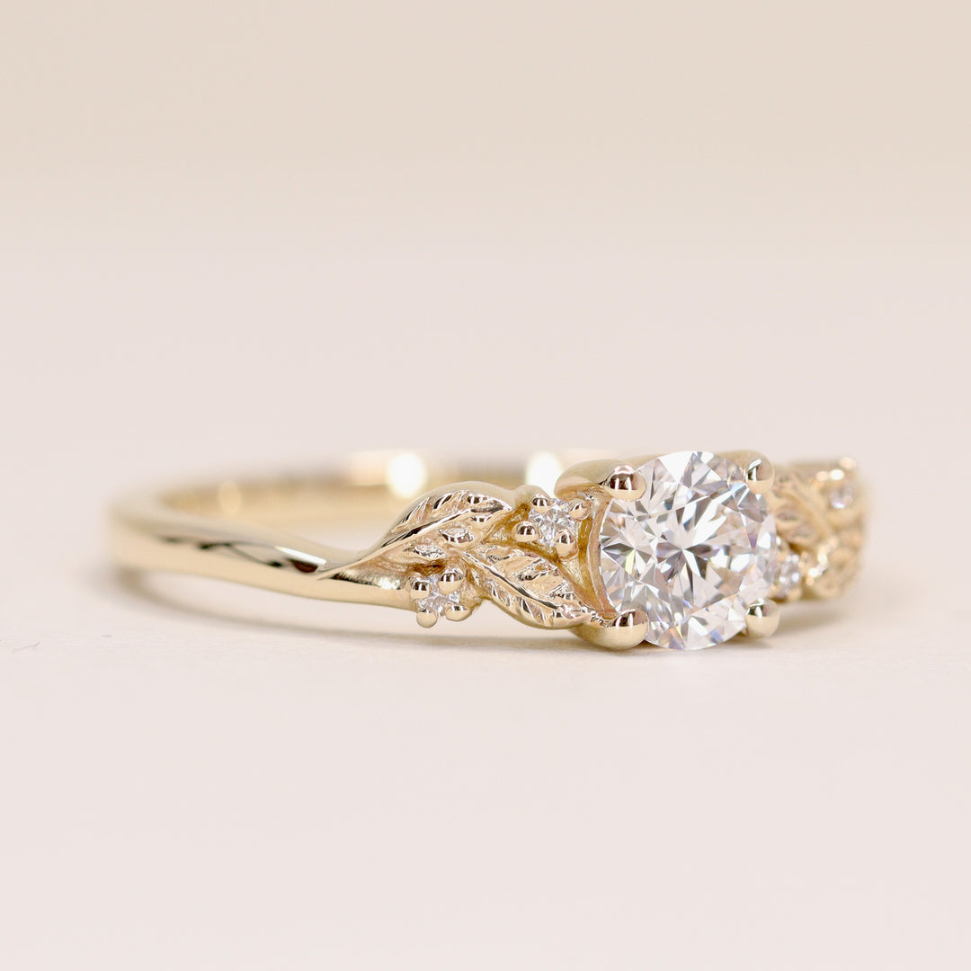 Wren - Round Mozambique Garnet Floral Nature-Inspired Made-to-Order Engagement Ring Engagement Rings - Made-to-Order