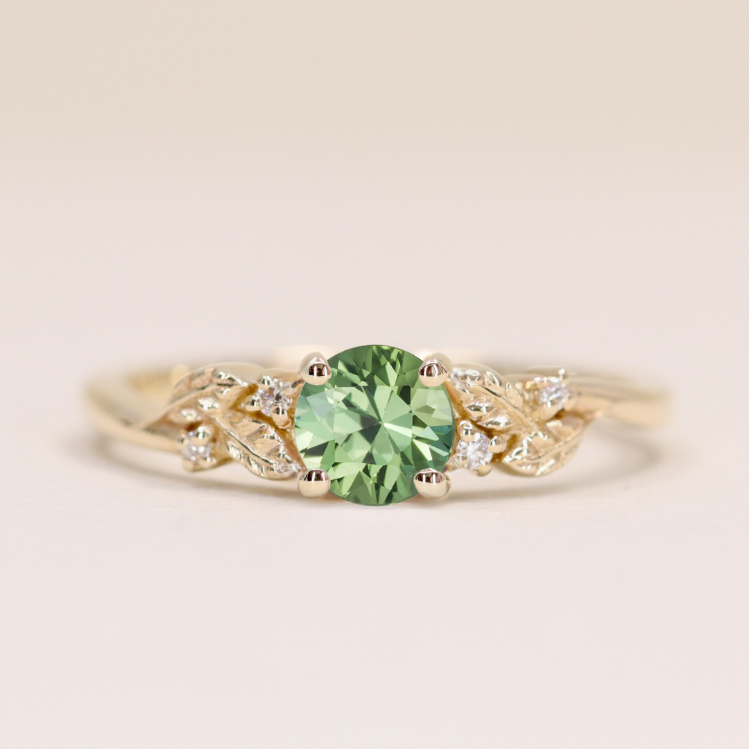 Wren - Round Green Sapphire Floral Nature-Inspired Made-to-Order Engagement Ring Engagement Rings - Made-to-Order