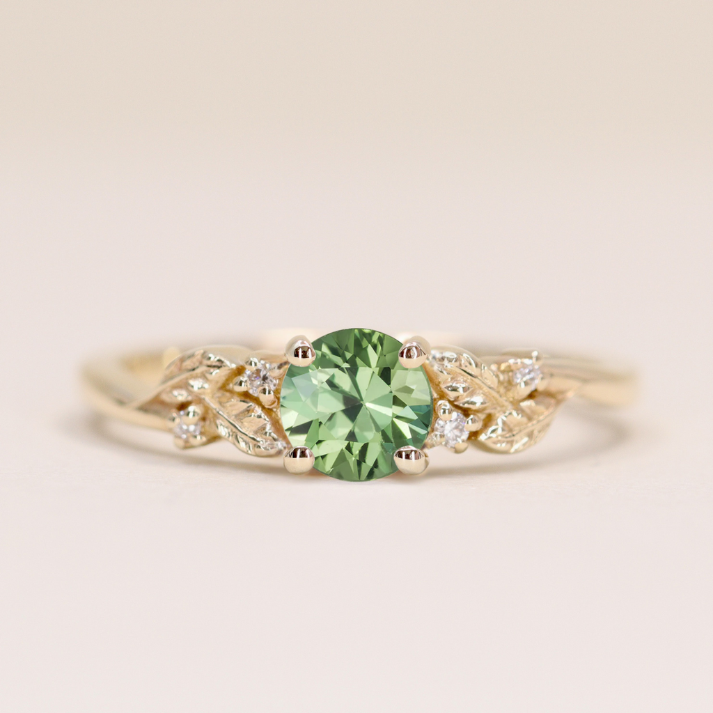 Wren - Round Green Sapphire Floral Nature-Inspired Made-to-Order Engagement Ring Engagement Rings - Made-to-Order