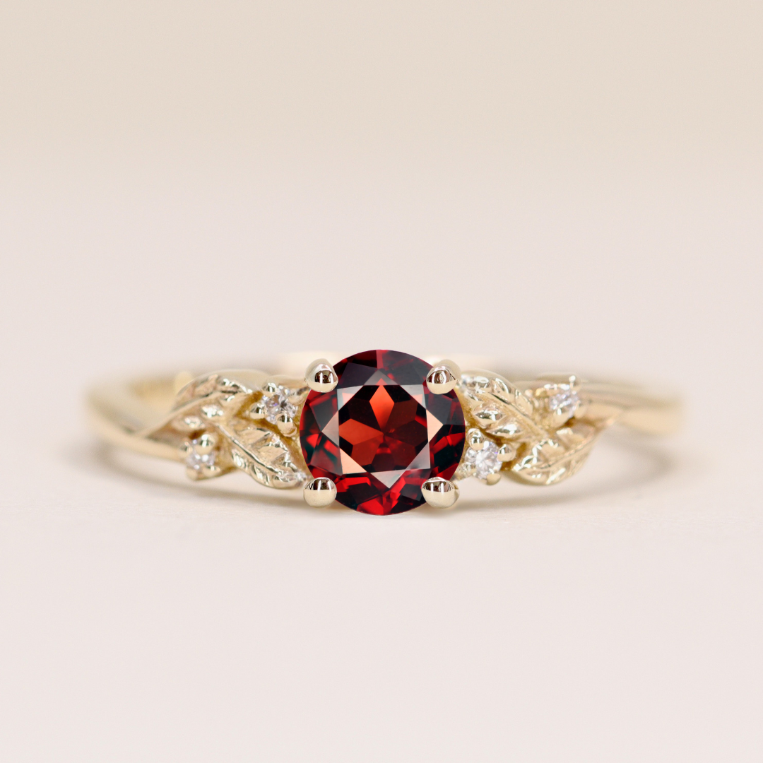 Wren - Round Mozambique Garnet Floral Nature-Inspired Made-to-Order Engagement Ring Engagement Rings - Made-to-Order