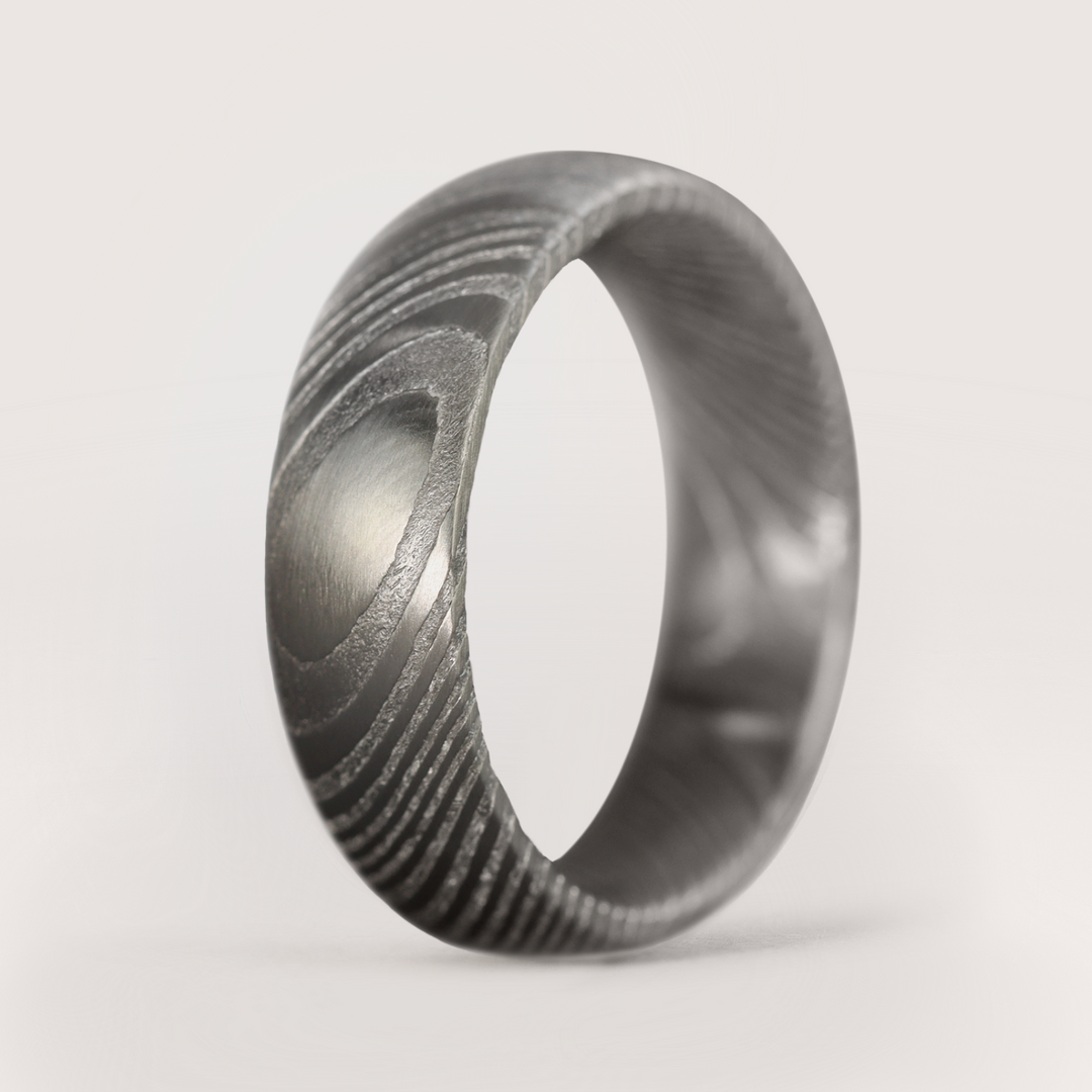 Damascus Stainless Steel Ring Woodgrain Effect - The Wyming Brook | Flinn & Steel Flinn & Steel Wedding Rings