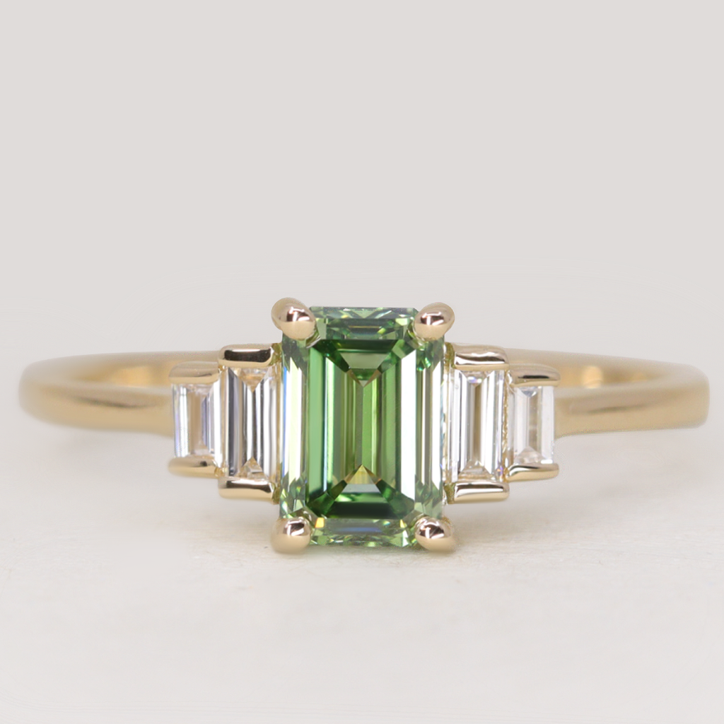 Erin - Emerald Cut Green Lab Diamond Art Deco Engagement Ring - Ready-to-Wear Engagement Rings - Ready-to-Ship