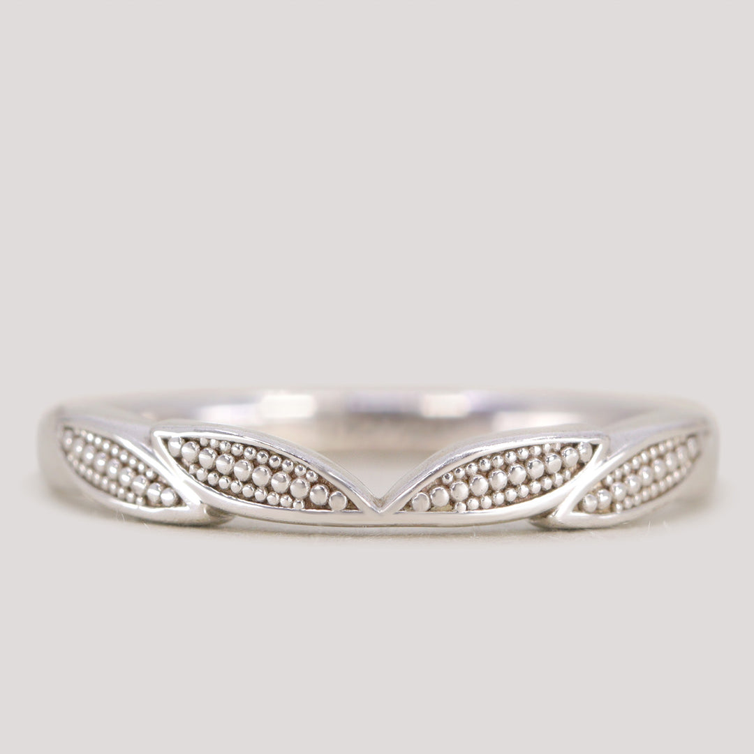 Zoey - Beaded Leaf Wedding Ring in 14ct White Gold - Ready-to-Wear Wedding Rings - Ready-to-Ship