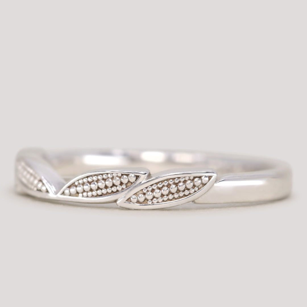 Zoey - Beaded Leaf Wedding Ring in 14ct White Gold - Ready-to-Wear