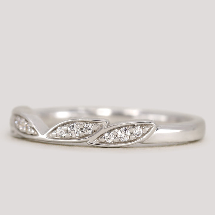 Zoey - Diamond Set Leaf Wedding Ring - Made-to-Order