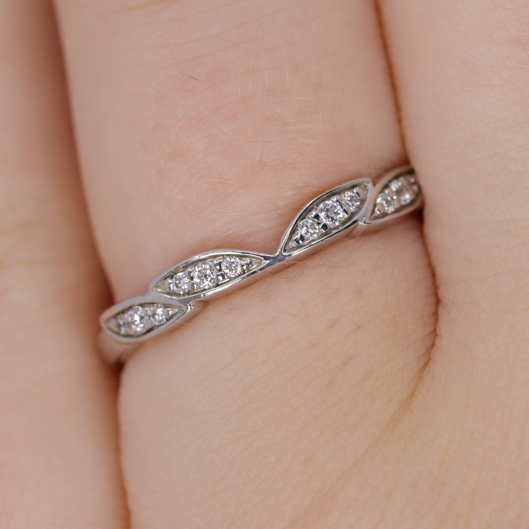 Zoey - Diamond Set Leaf Wedding Ring - Made-to-Order