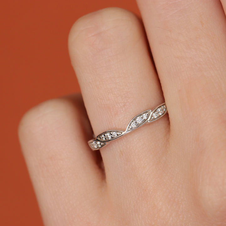 Zoey - Diamond Set Leaf Wedding Ring - Made-to-Order