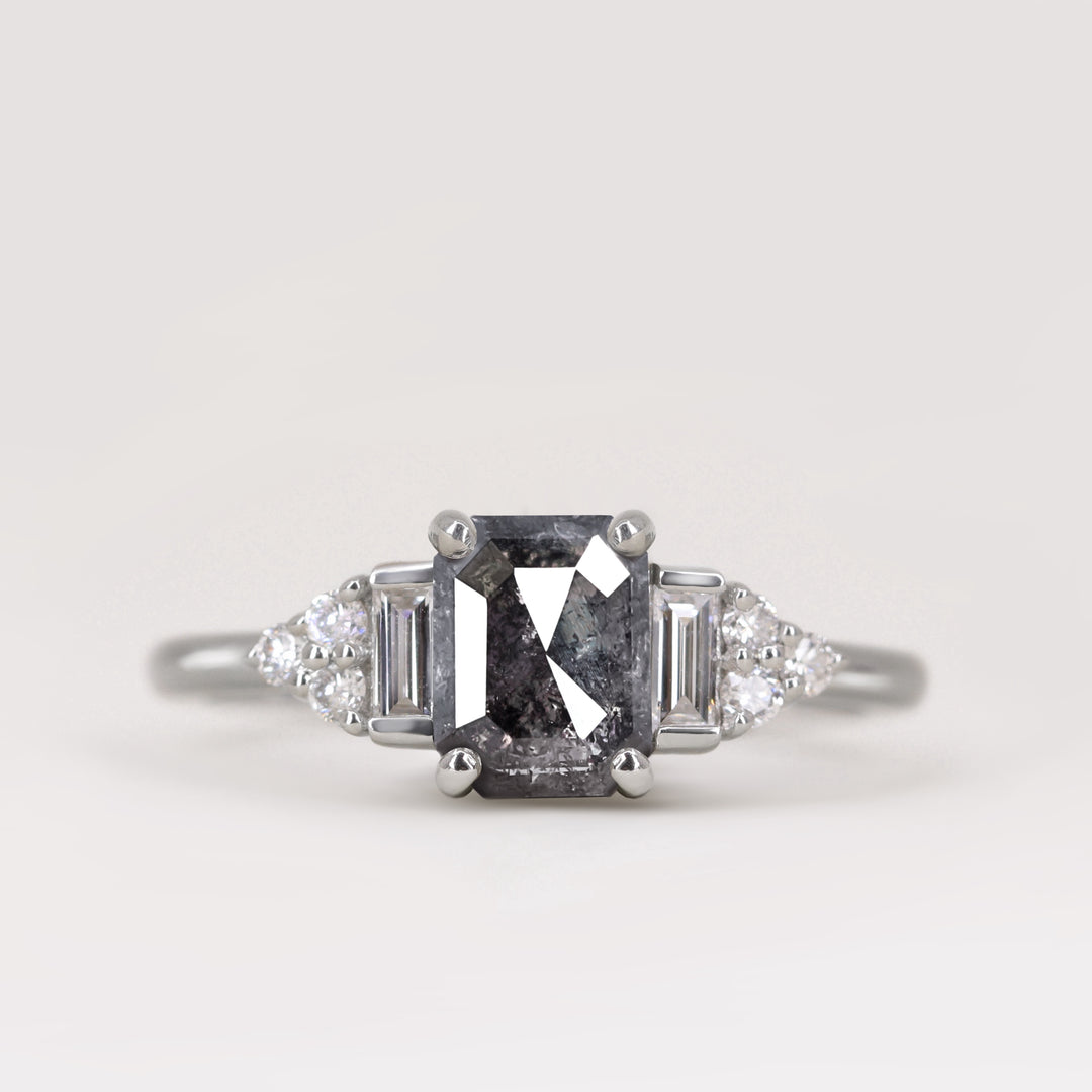 Arden - Emerald Cut Salt & Pepper Diamond Art Deco Engagement Ring Engagement Rings - Price On Application