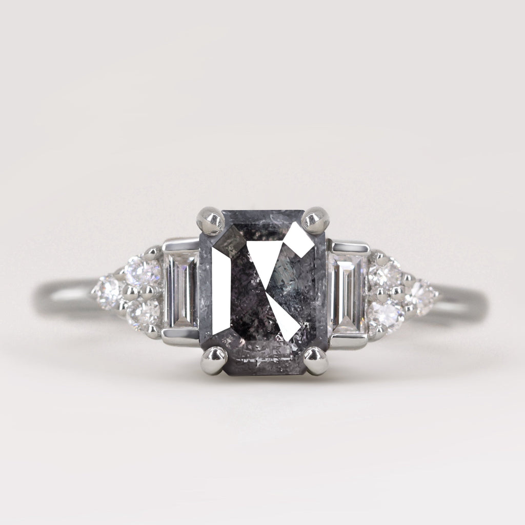 Arden - Emerald Cut Salt & Pepper Diamond Art Deco Custom Engagement Ring Engagement Rings - Price On Application