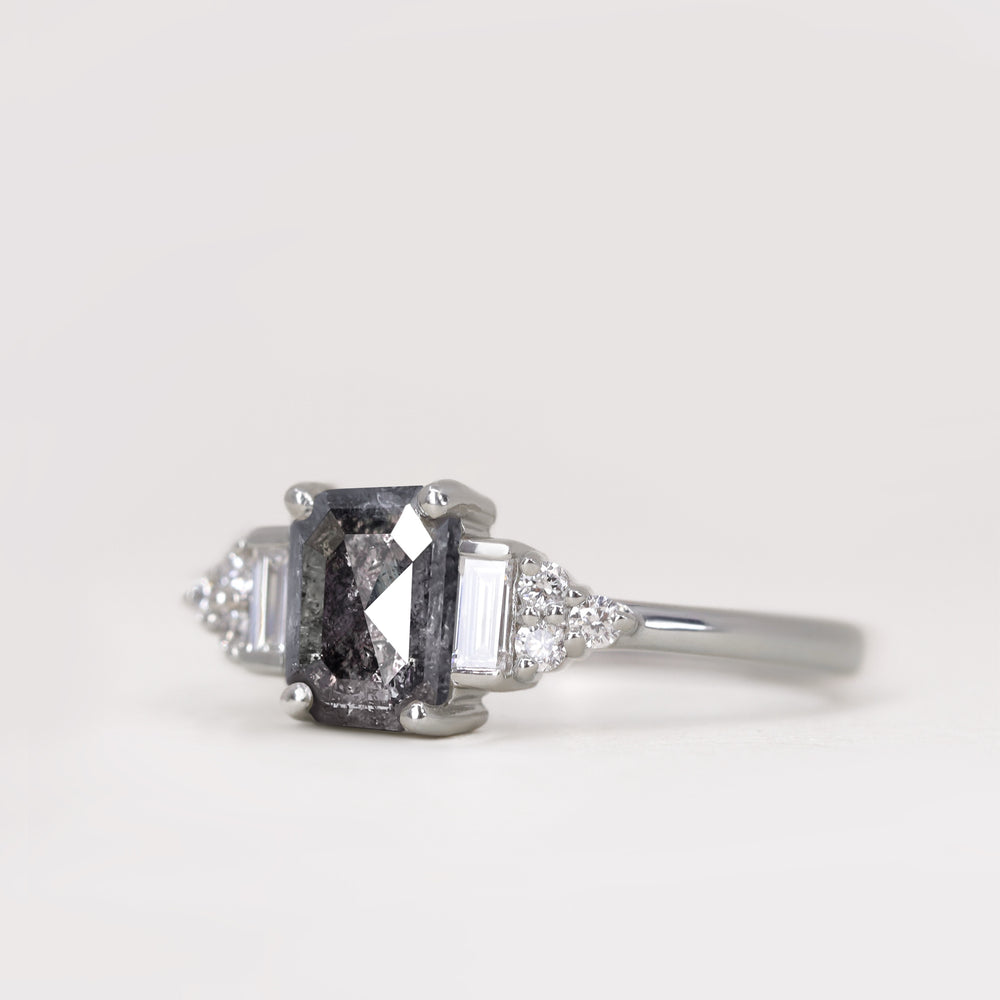 Arden - Emerald Cut Salt & Pepper Diamond Art Deco Engagement Ring Engagement Rings - Price On Application
