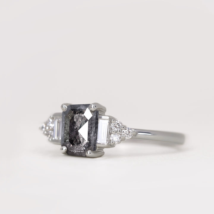 Arden - Emerald Cut Salt & Pepper Diamond Art Deco Engagement Ring Engagement Rings - Price On Application
