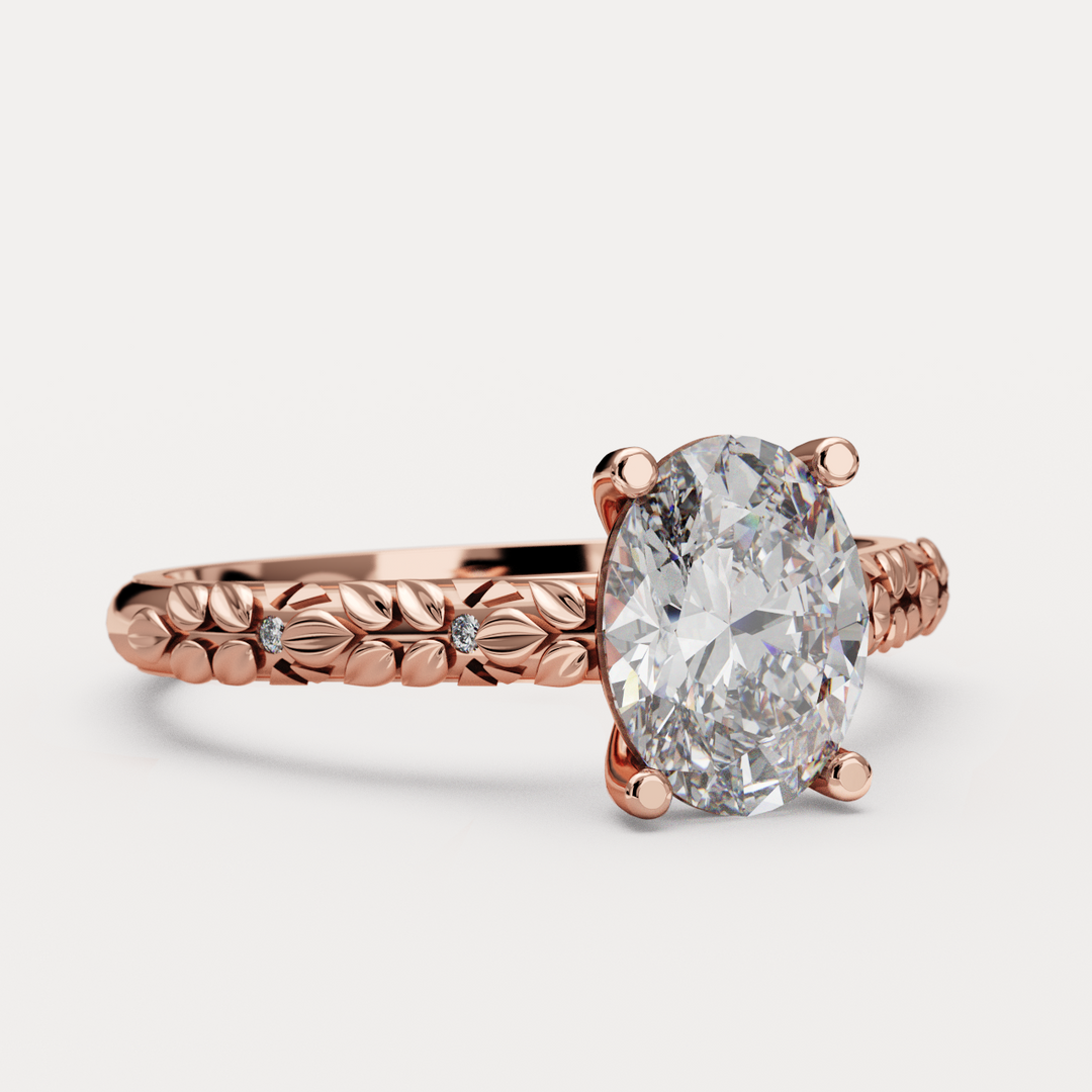 Bethan - Floral Oval Cut Lab Grown Diamond Engagement Ring Engagement Rings - Made-to-Order