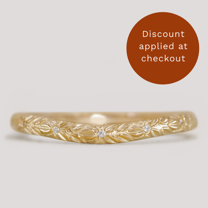 Bethan - Waved Vintage Style Patterned Diamond Set Half Eternity Wedding Band - Made-to-Order Wedding Rings - Made-to-Order