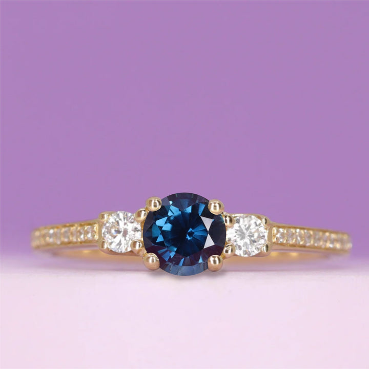 Callie - Round Brilliant Cut Gemstone Trilogy Engagement Ring