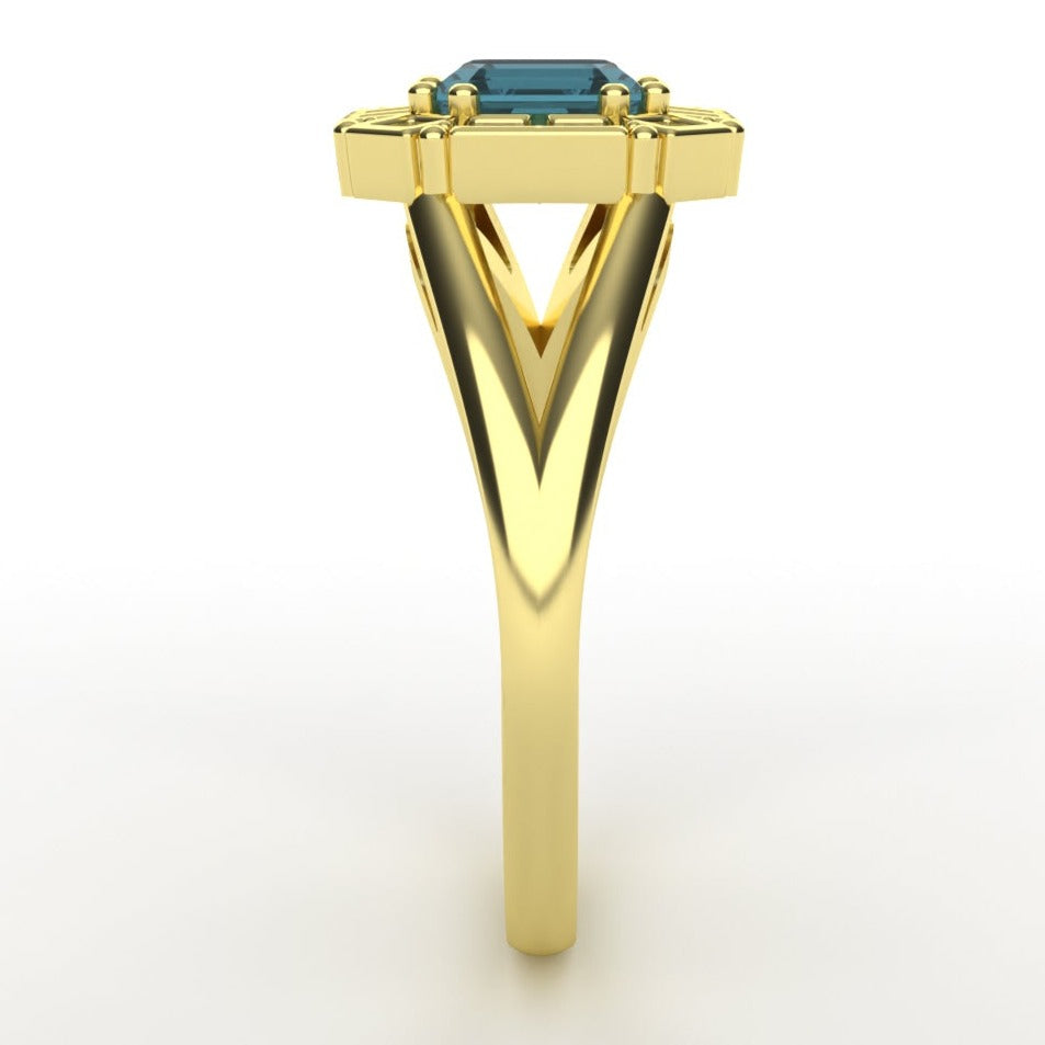 India - The Whistledown Collection - Emerald Cut Teal Sapphire and Lab Grown Diamond Cluster Engagement Ring