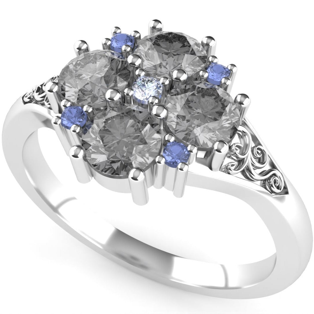 August - Salt & Pepper Diamond Bridgerton-Inspired Floral Engagement Ring