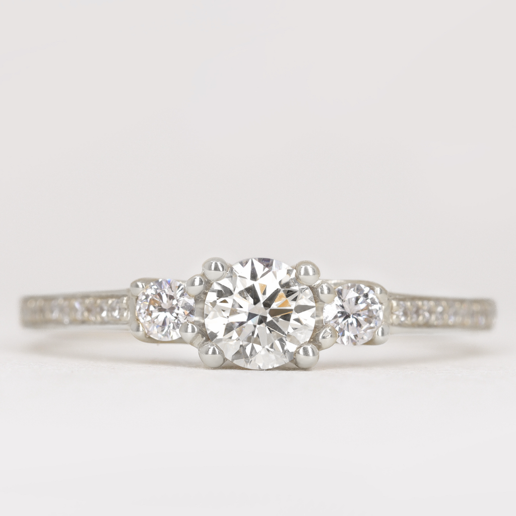 Callie - Round Brilliant Cut Lab Grown Diamond Delicate Trilogy Engagement Ring Engagement Rings - Made-to-Order