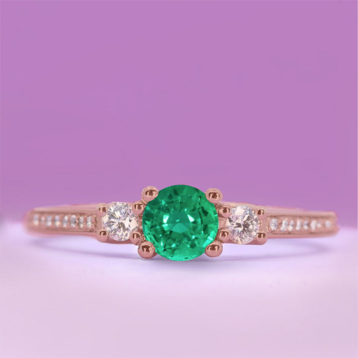 Callie - Round Brilliant Cut Gemstone Trilogy Engagement Ring